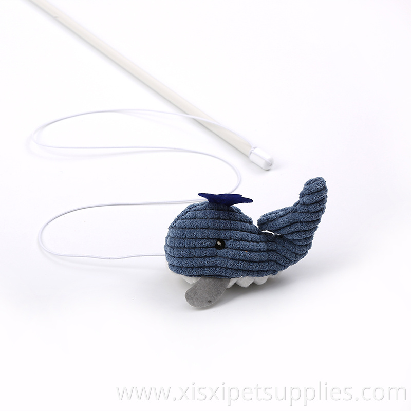 Factory stock plush dolphin interactive teaser stick cat toys